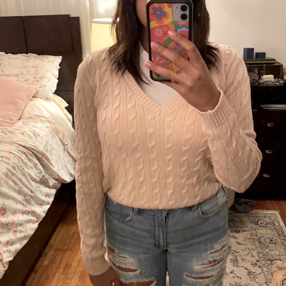 Brandy Melville cream colored V-neck sweater, one size